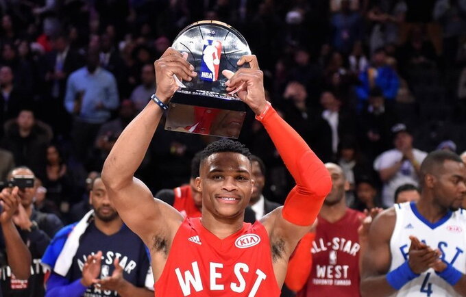 R.Westbrookas antrą kartą iš eilės išrinktas mačo MVP (Scanpix nuotr.)